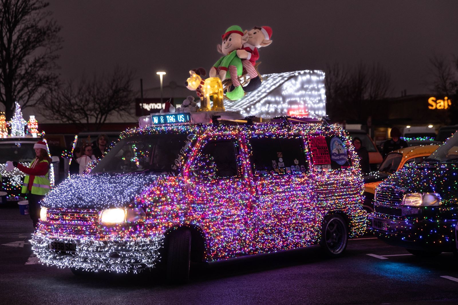A VW van decorated with Christmas lights at the Weston-super-Mare Vee Dubs Christmas Cruz
